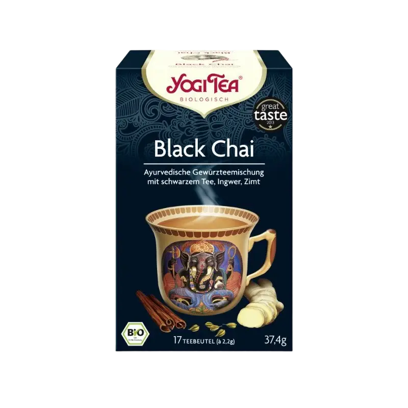 Bio Yogi Tea Black Chai in Teedose, 17 Stück, aromatischer Schwarztee mit Chai-Gewürzen, natürlich und bio-zertifiziert