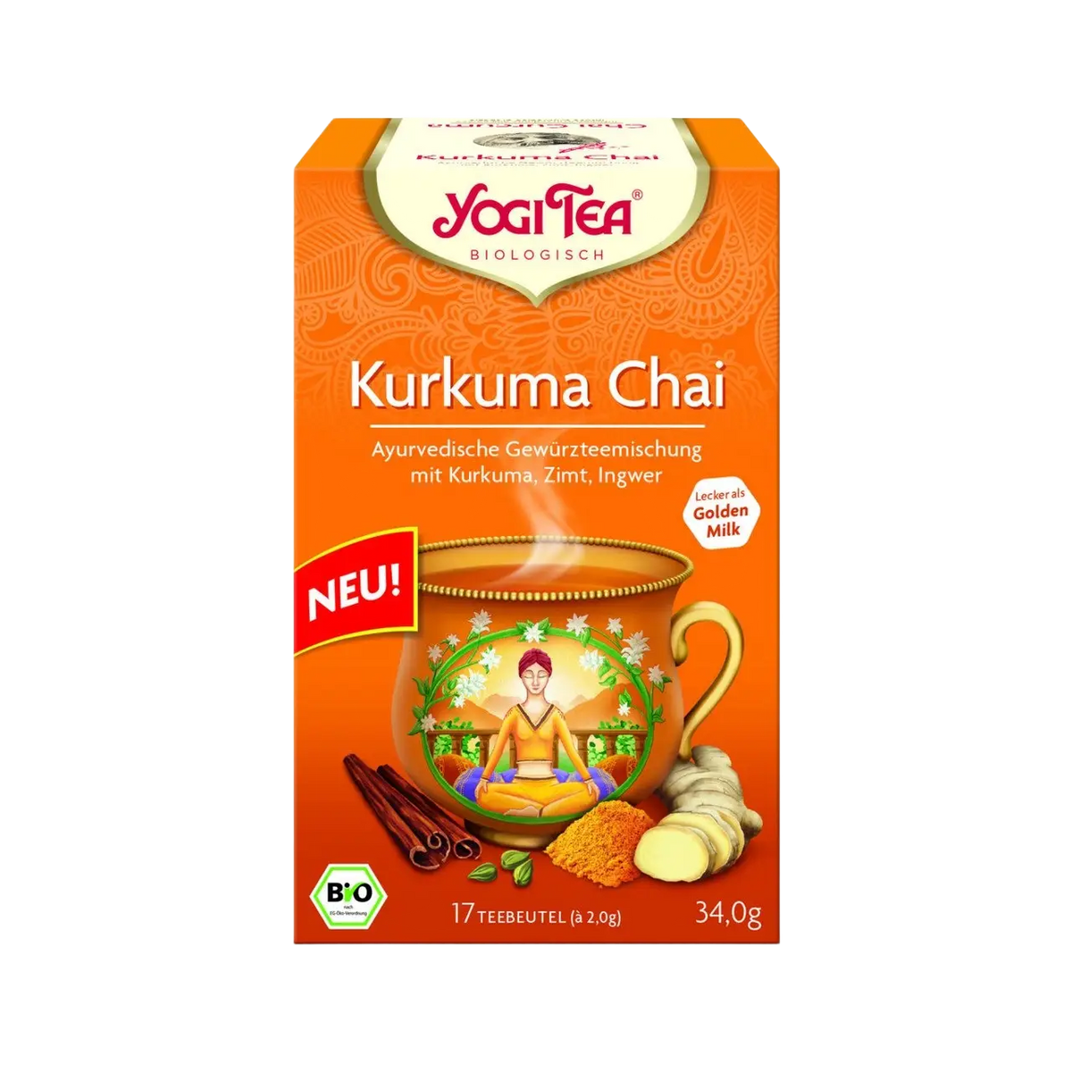 Yogi Tea Kurkuma Chai Gewürztee in der Box, 17 Stück, mit Bio-Zertifizierung, aromatischer Tee mit Kurkuma und Gewürzen