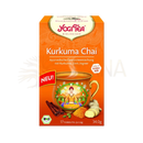 Yogi tea kurkuma chai gewürztee box mit oranger verpackung goldener tasse und zutaten wie kurkuma zimt und ingwer