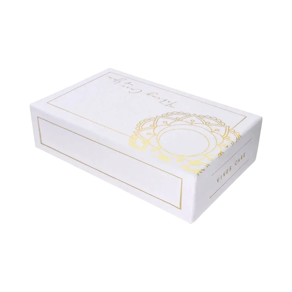 Weiße rechteckige Yoni Amethyst-Eierpackung aus Vives de la Cortada SCP, geeignet für Therapiezwecke.
