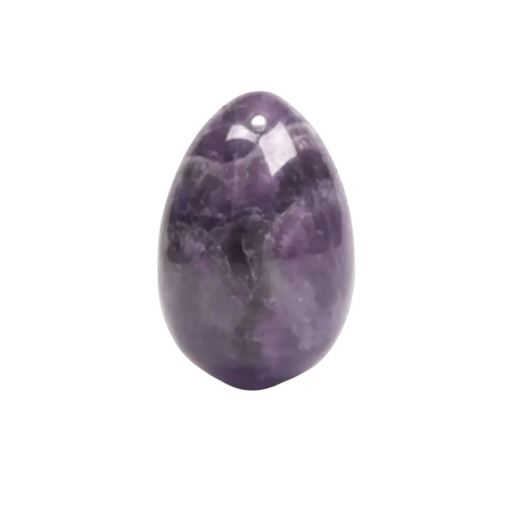 Glatter ovalförmiger Amethyst-Yoni Ei aus KARMA YOGA SHOP, handgefertigter Kristall für Energie und spirituelles Wohlbefinden