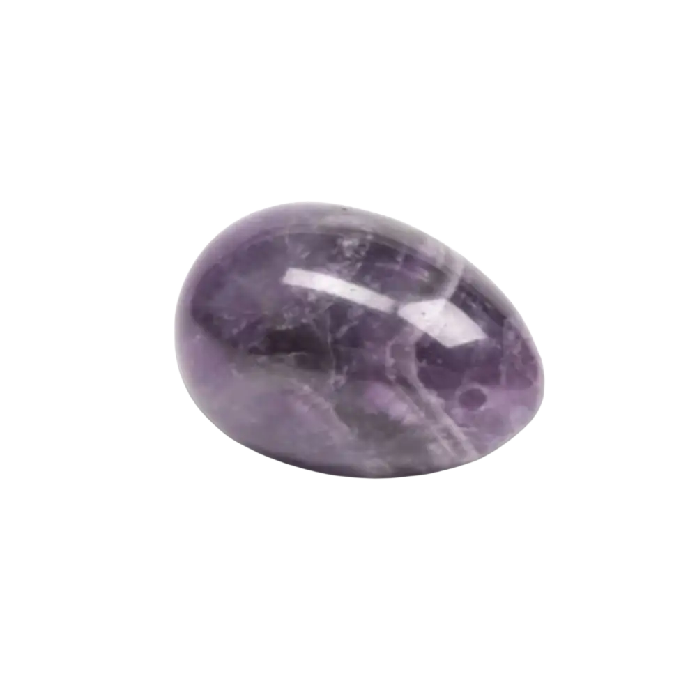 Glatter ovalförmiger Yoni Ei aus Amethyst, von KARMA YOGA SHOP, mit sattem lila Farbton, ideal für Meditation und Energiearbeit.