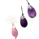 Lila amethyst yoni ei set mit schwarzen schnüren für beckenboden achtsamkeit und weibliche selbstfürsorge