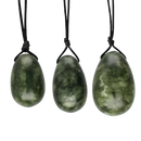 Vives de la Cortada SCP Yoni Jade-Eierpaket mit Loch und Schnur, drei polierte grüne Jade-Yoni-Eier, natürlicher Stein mit Schnur.