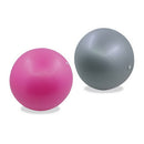 Zwei Zen'Arome Yoga- und Pilatesbälle in Rosa und Grau, 25 cm Durchmesser, auf glattem Boden liegend.