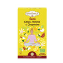 Zen'Arôme Bio-Awakening Kräutertee mit Zitrone, Apfel und Ingwer, 16 Beutel, frisch und aromatisch in Teetasse.