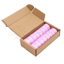 Zwei rollen rosa plastikfolie in braunem karton für zen-duschdampfbäder serenity soak weiß