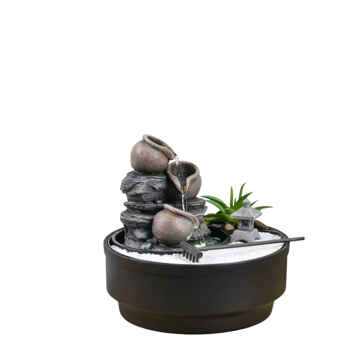 Zen'Arôme Zen-Garten und Indoor-Oasenbrunnen aus schwarzer Keramik, Dekoration für entspannte Raumgestaltung