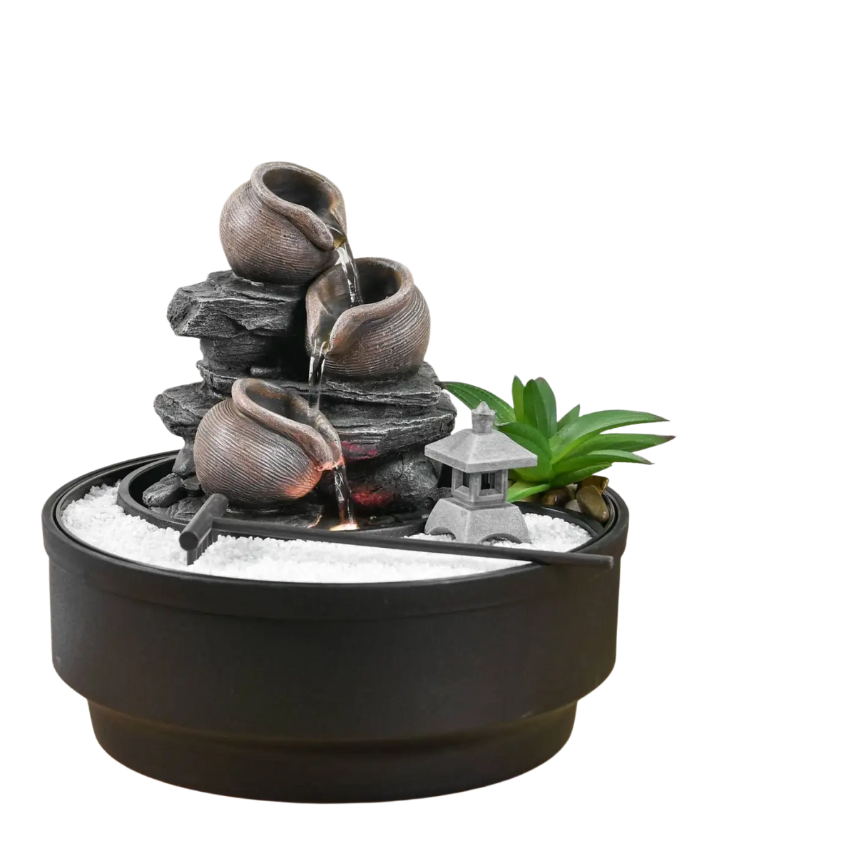 Zen'Arôme Zen-Garten und Indoor-Oasenbrunnen aus schwarzer Keramik, dekorative Wasserquelle für Zuhause