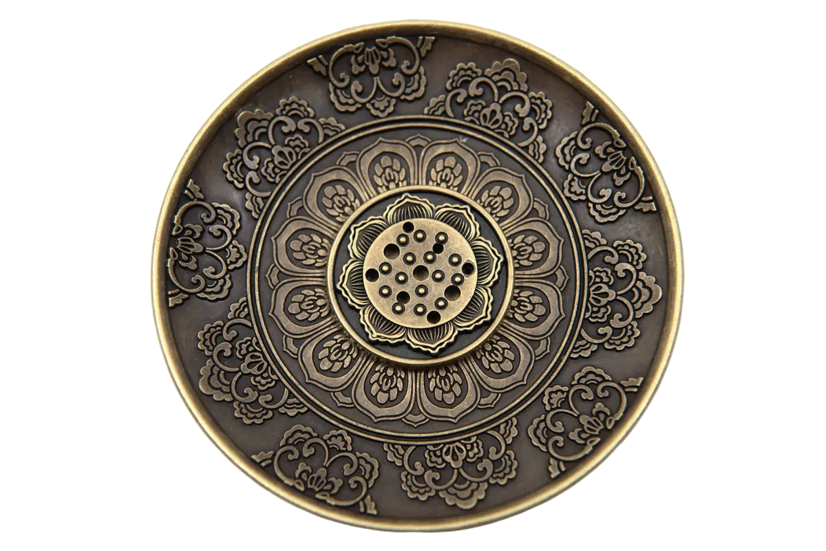 Metall-Räucherstäbchenhalter in Lotusblüten-Design, bronzefarben, für Zen- und Meditationsräucherung.