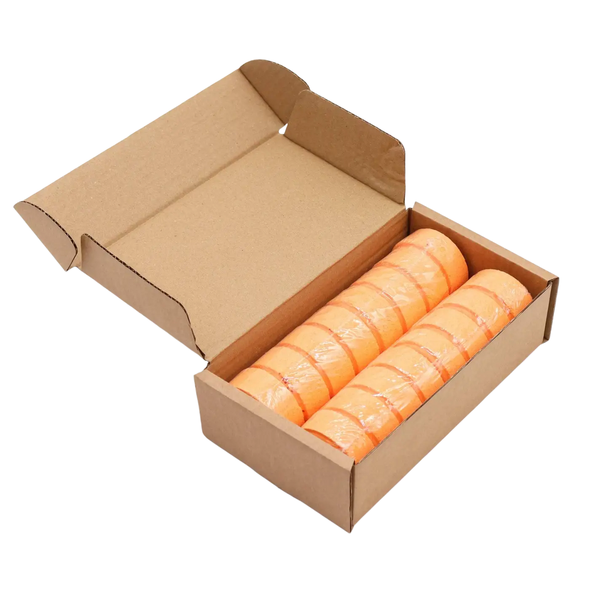 Badebombe Zen Zest Dusch-Dufttabletten in grüner und orangefarbener Zylinderform, ideal für entspannende Duscherlebnisse