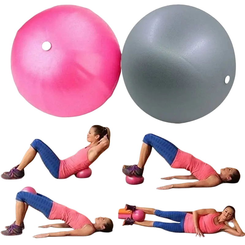 Zenarome Yoga- und Pilatesbälle in Rosa und Grau, Durchmesser 25 cm, für Yoga und Pilates Übungen, auf weichem Untergrund.