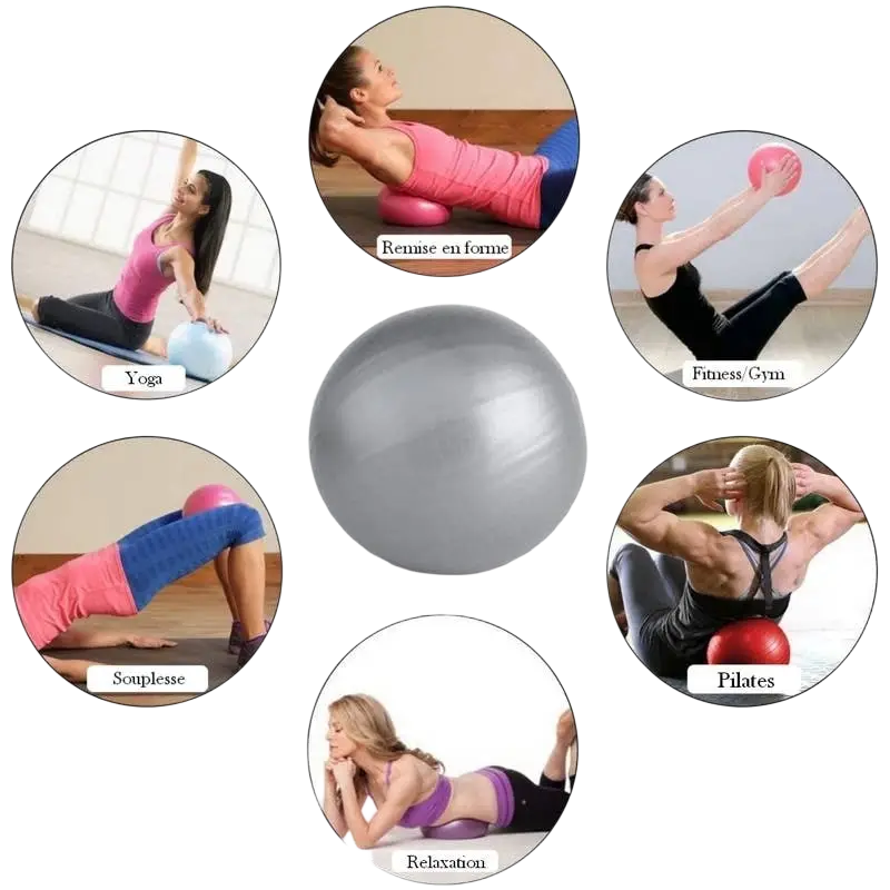 Zenarome Yoga- und Pilatesbälle in Rosa und Grau, Durchmesser 25 cm, für Yoga und Pilates Übungen.