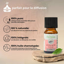 Kleine bernsteinfarbene glasflasche zen arome ätherische öl synergie sensualität mit schwarzem deckel und rosa etikett für diffuser
