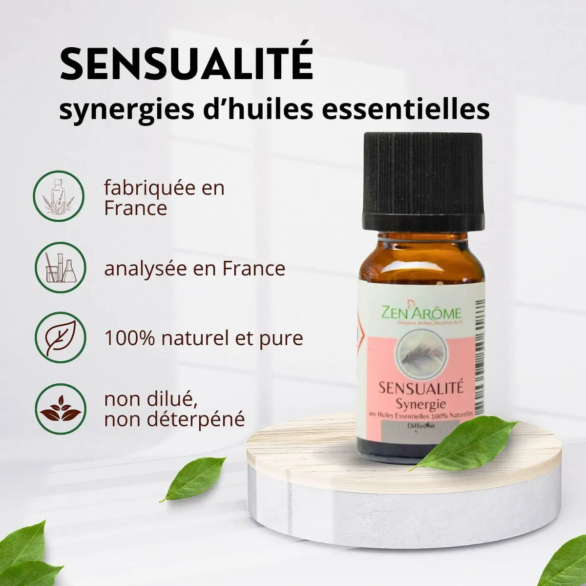 Ätherische Öl-Synergie Sensualität von Zen'Arôme in 10 ml Flasche, ideal für Diffusor und aromatherapeutische Anwendungen