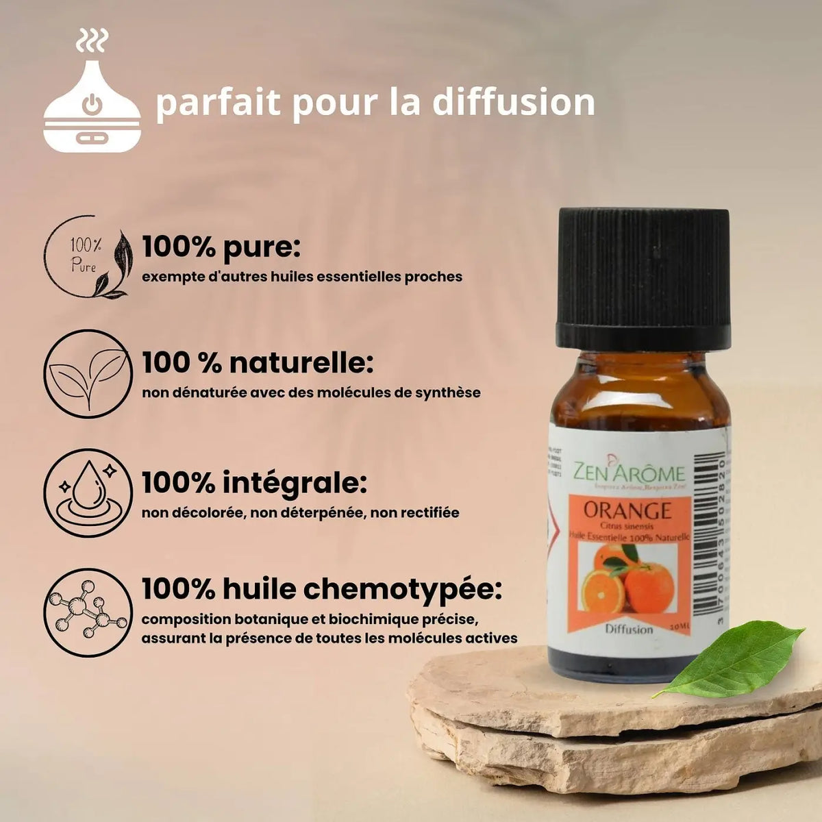 Ätherisches Süßorangenöl von Zen'Arôme in 10 ml Flasche, natürliches ätherisches Öl für Aromatherapie und Wellness.