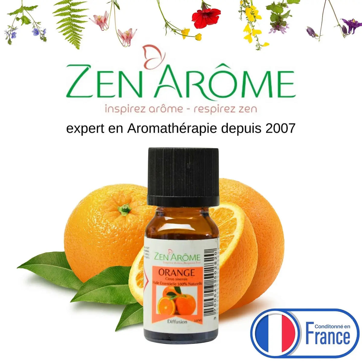 Natürliches Ätherisches Süßorangenöl von Zen'Arôme in 10 ml Flasche, reines und aromatisches ätherisches Öl.