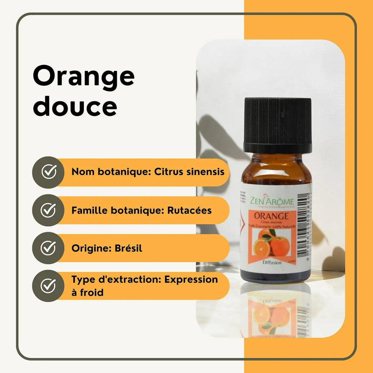Ätherisches Süßorangenöl von Zen'Arôme in einer 10 ml Flasche, natürliches ätherisches Öl für Aromatherapie und Wellness