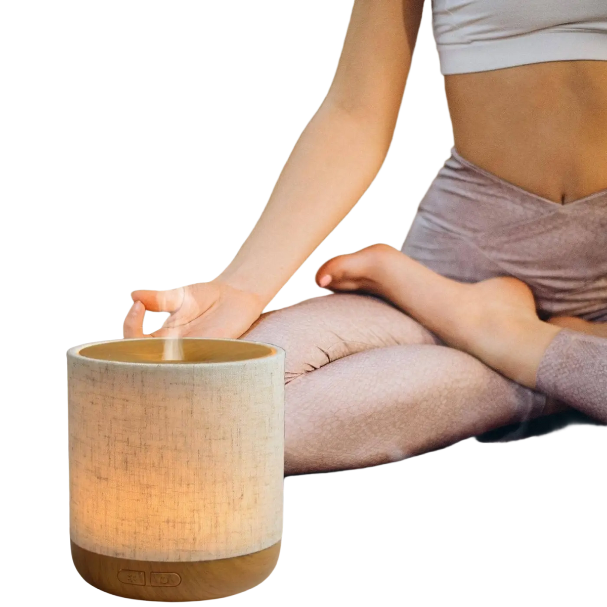 Zen'Arôme Alesia Leinen Duftlampe auf beiger Leinwand, stilvoller Aromadiffuser für angenehme Raumdüfte