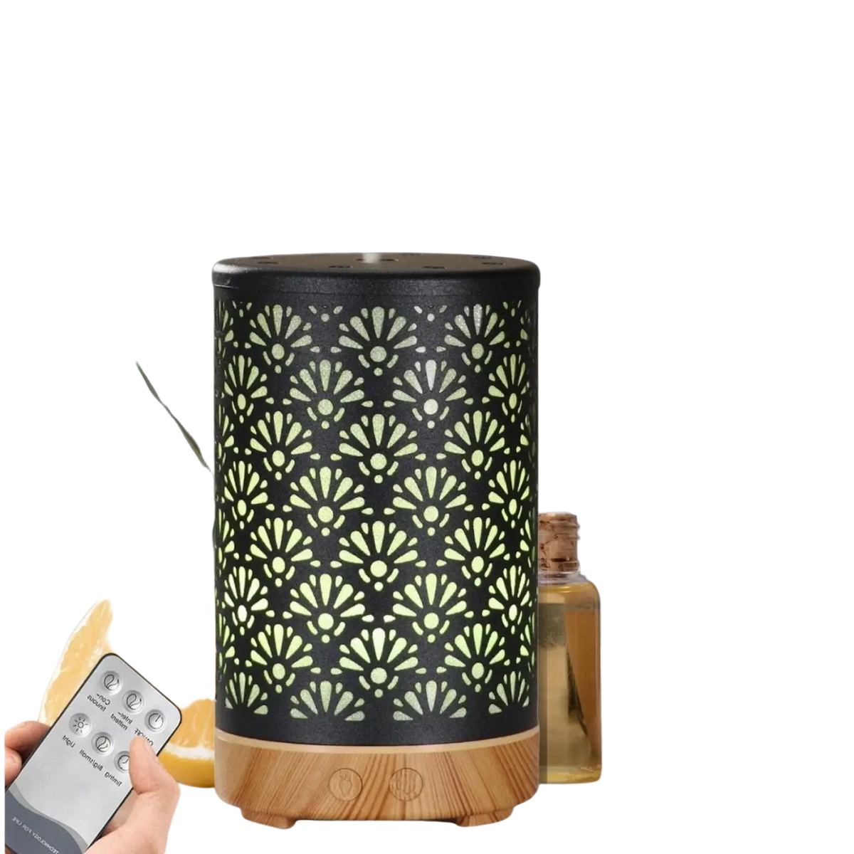 Zen'Arome Aromadiffusor aus schwarzem Metall mit Fernbedienung, ideal für ätherische Öle und Raumduft, modernes Design.
