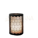 Schwarzer zen’arome aroma diffuser mit fernbedienung und warmem led-licht, geometrisches blattmuster aus metall mesh, tank ist leer