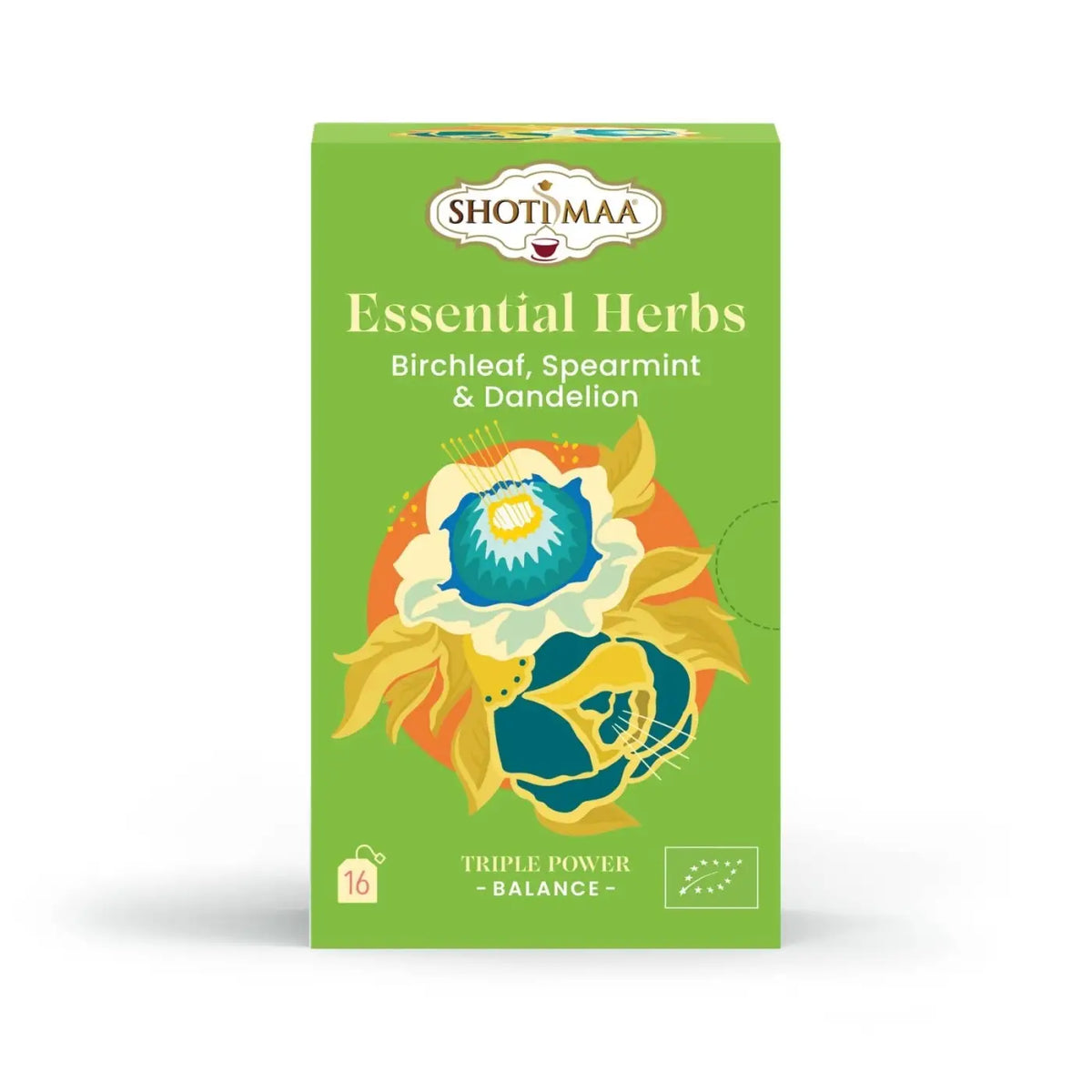Bio-Kräutertee Zen'Arôme mit Birke, Minze und Löwenzahn für basisches Gleichgewicht, sichtbarer Tee in einer Tasse.