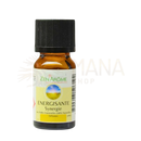 Kleine bernsteinfarbene glasflasche mit schwarzem kapsel und zen arome belebendes ätherisches öl synergie 10 ml ohne terpenentfernung