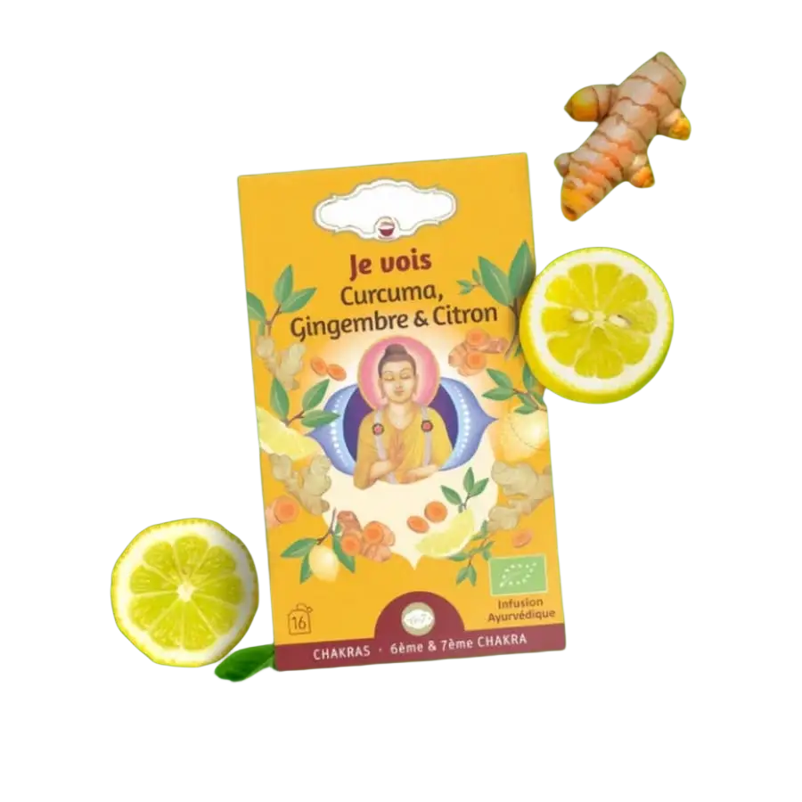 Bio-Kräutertee Chakra Ich Sehe von Zen'Arome mit Kurkuma und Ingwer, 16 Teebeutel, naturbelassener Kräutertee für Energie und Balance