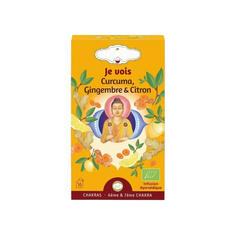 Bio-Kräutertee Chakra Ich Sehe von Zen'Arome mit Kurkuma und Ingwer, 16 Beutel, aromatischer Tee in einer Packung