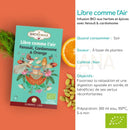 Tea box with turquoise packaging featuring birds and botanicals for zenarôme bio-kräutertee entspannende infusion libre