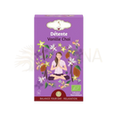 Lila box zenarome bio-kräutertee entspannung chai vanille mit meditierender frau und botanischen illustrations