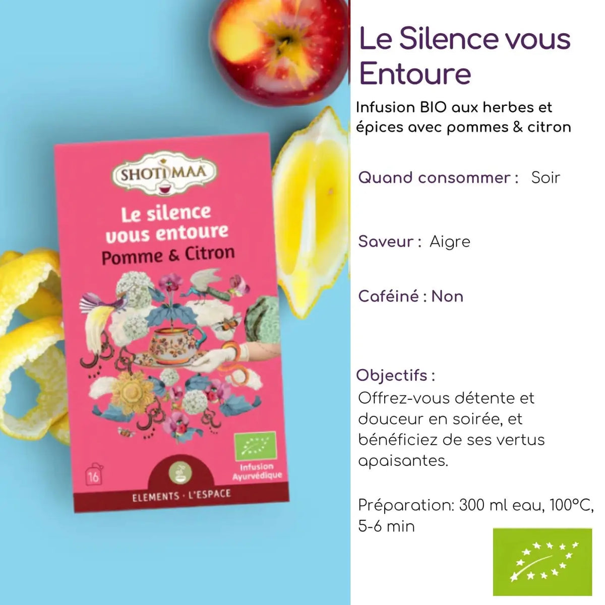Bio-Kräutertee Wellness-Infusion von Zen'Arôme mit Apfel und Zitrone, 16 Teebeutel, frisch und aromatisch in der Packung