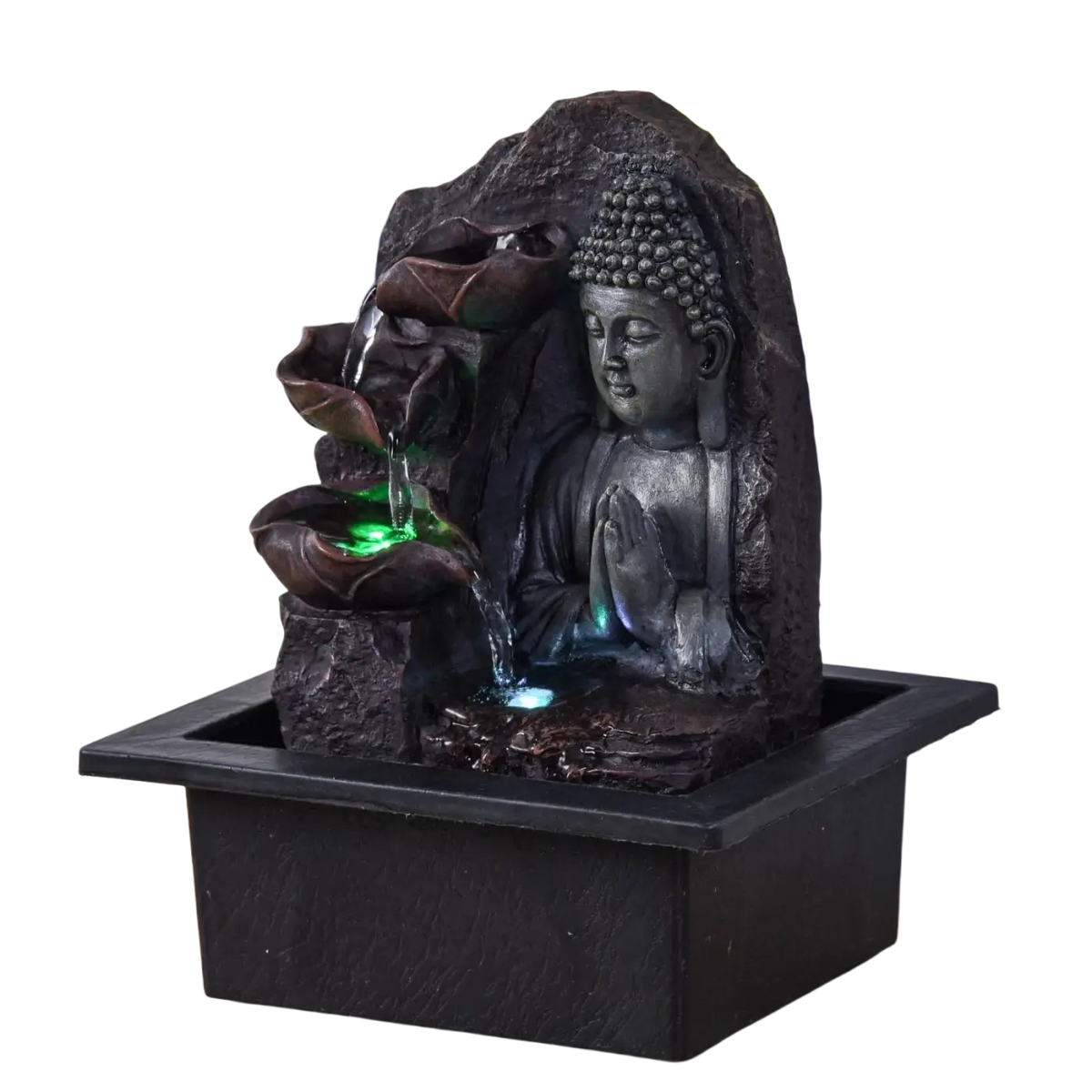 Zen'Arome Buddha-Brunnen Dekoration für spirituelle Zen-Ambiente, ideal als Geschenk, aus Steinen und Wasser gefertigt.