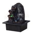 Dunkelbronze buddha-brunnen spiritualität mit wasserfall und grünen led-lichtern für zen-ambiente geschenkidee