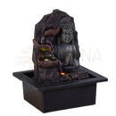Dunkelbronze buddha-brunnen spiritualität mit wasserfall und led-licht auf schwarzer rechteckbasis für zen-ambiente geschenkidee