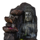 Dunkelbronze buddha-brunnen mit lotus-wasserbrunnen design für zen-ambiente und geschenkidee spiritualität
