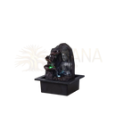 Dunkelbronzenes buddha-brunnen spiritualität mit fließendem wasser und grünen led-lichtern für zen-ambiente geschenkidee