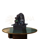 Dark bronze buddha-brunnen spiritualität mit fließendem wasser und grüner led beleuchtung für zen-ambiente und geschenkidee