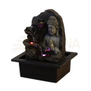 Dunkelbronze buddha-brunnen spiritualität mit wasserfall und led-beleuchtung für zen-ambiente geschenkidee