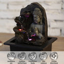 Zen’arome buddha-brunnen spiritualität mit dunklem stein, fließendem wasser und lila led-licht für zen-ambiente geschenkidee