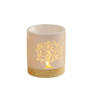 Weiße keramik fragrance lamp mit gold lebensbaum design und holzbasis céramy life tree aromalampe