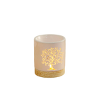 Weiße keramik fragrance lamp mit gold lebensbaum motiv und holzsockel céramy life tree aromalampe