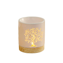 Zen’arome weiße keramik duftlampe mit goldenem lebensbaum design auf holzbasis céramy life tree aromalampe