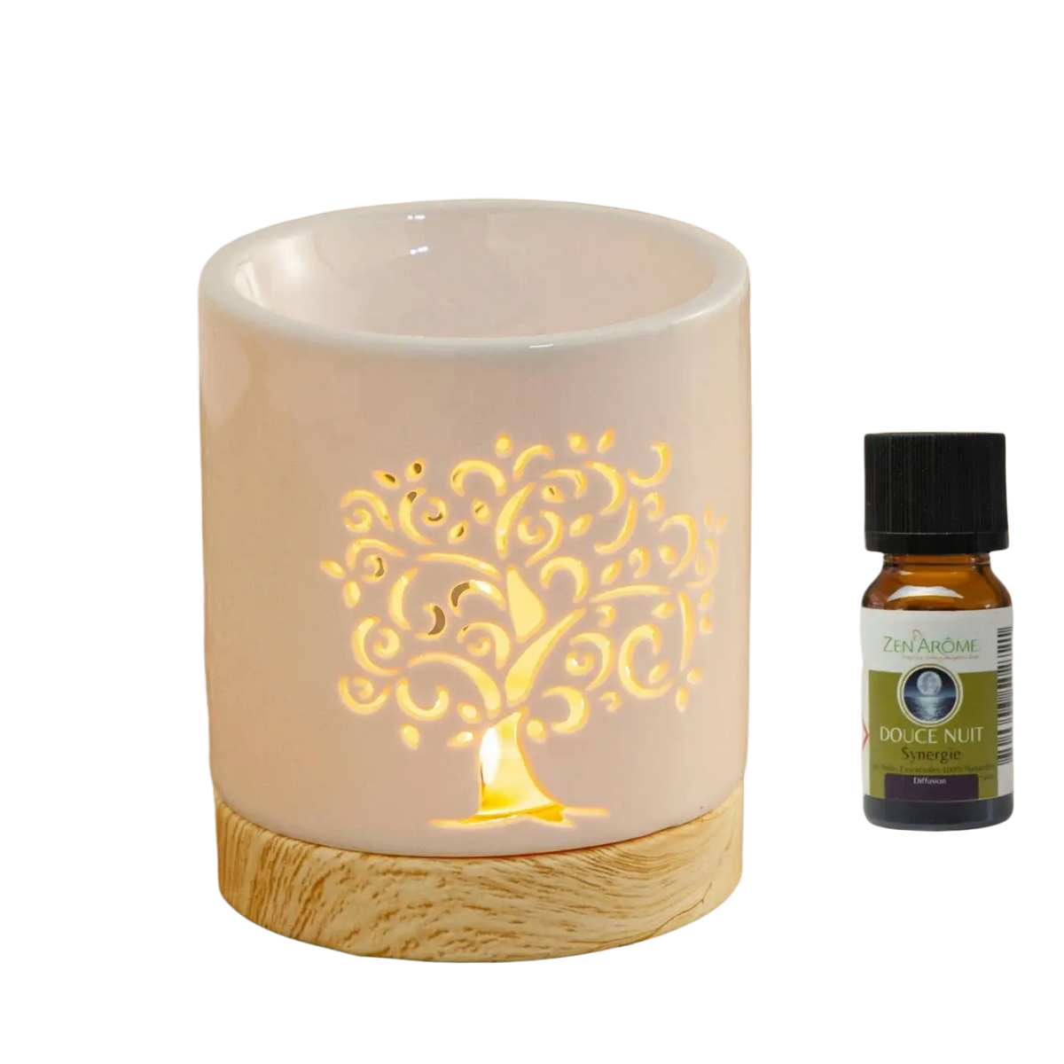 Zen'Arome Duftlampe mit Lebensbaum-Design und Duftwachs, elegante Aromalampe in natürlichem Stil, ideal für angenehme Raumdüfte