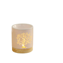 Weiße keramik-duftlampe zen’arome mit goldenem lebensbaum und holzsockel céramy life tree fragrance lamp