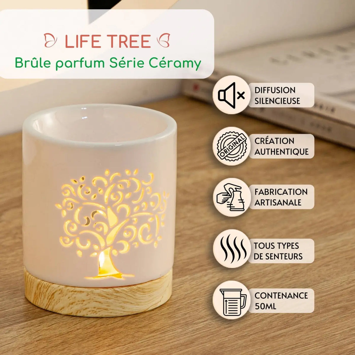 Zen'Arome Duftlampe mit Lebensbaum-Design und Duftwachs, stilvolle Aromalampe für angenehme Raumdüfte