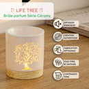 Zen’arome céramy life tree cremefarbene keramik duftlampe mit goldenem lebensbaum motiv auf holzsockel