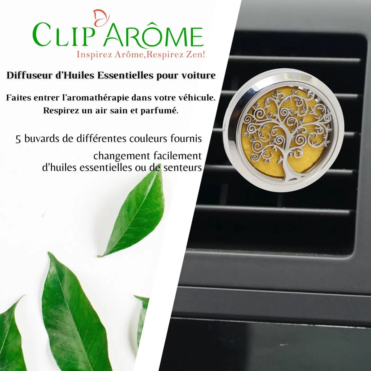 Zen'Arome Auto-Duftspender Clip'Arôme mit Baum des Lebens Design, Diffusor für angenehmen Autoduft