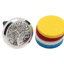 Silver tree-of-life auto clip’arôme diffuser with rainbow rim and yellow red white blue felt discs for natürliche aromatherapie