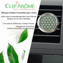 Silberner auto duftspender clip’arôme mit blume des lebens design und grünen ätherischen öl-pads von zen’arome